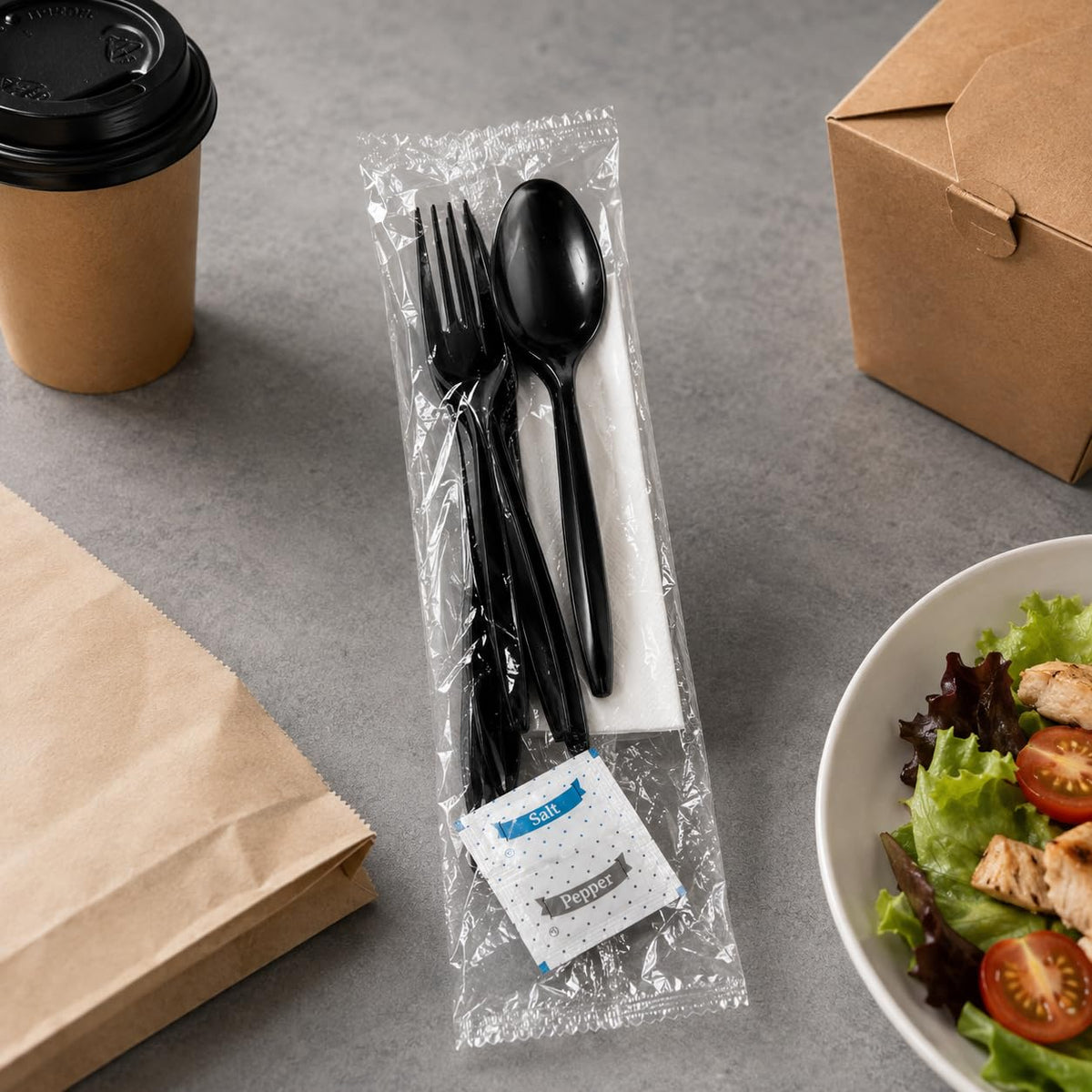 KitchenDine 100 Pack Medium Weight Wrapped Black Plastic - KitchenDine Official Imagery - 4