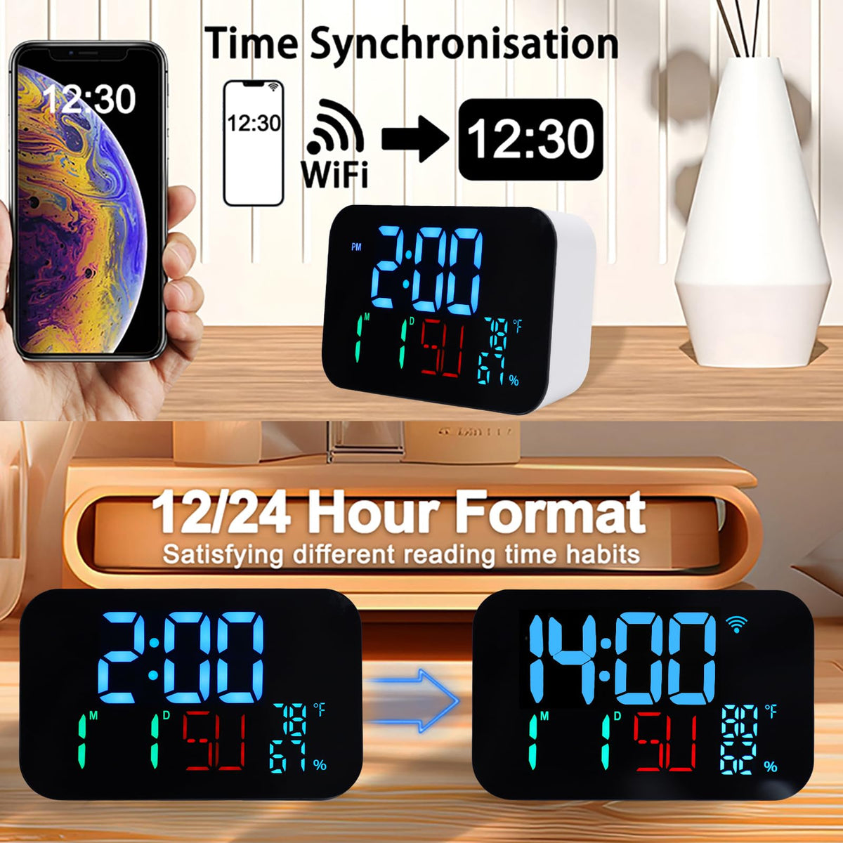 Smart Clock Real Time Time Date Weekday Display Large LED - ZAICOLER Official Imagery - 7