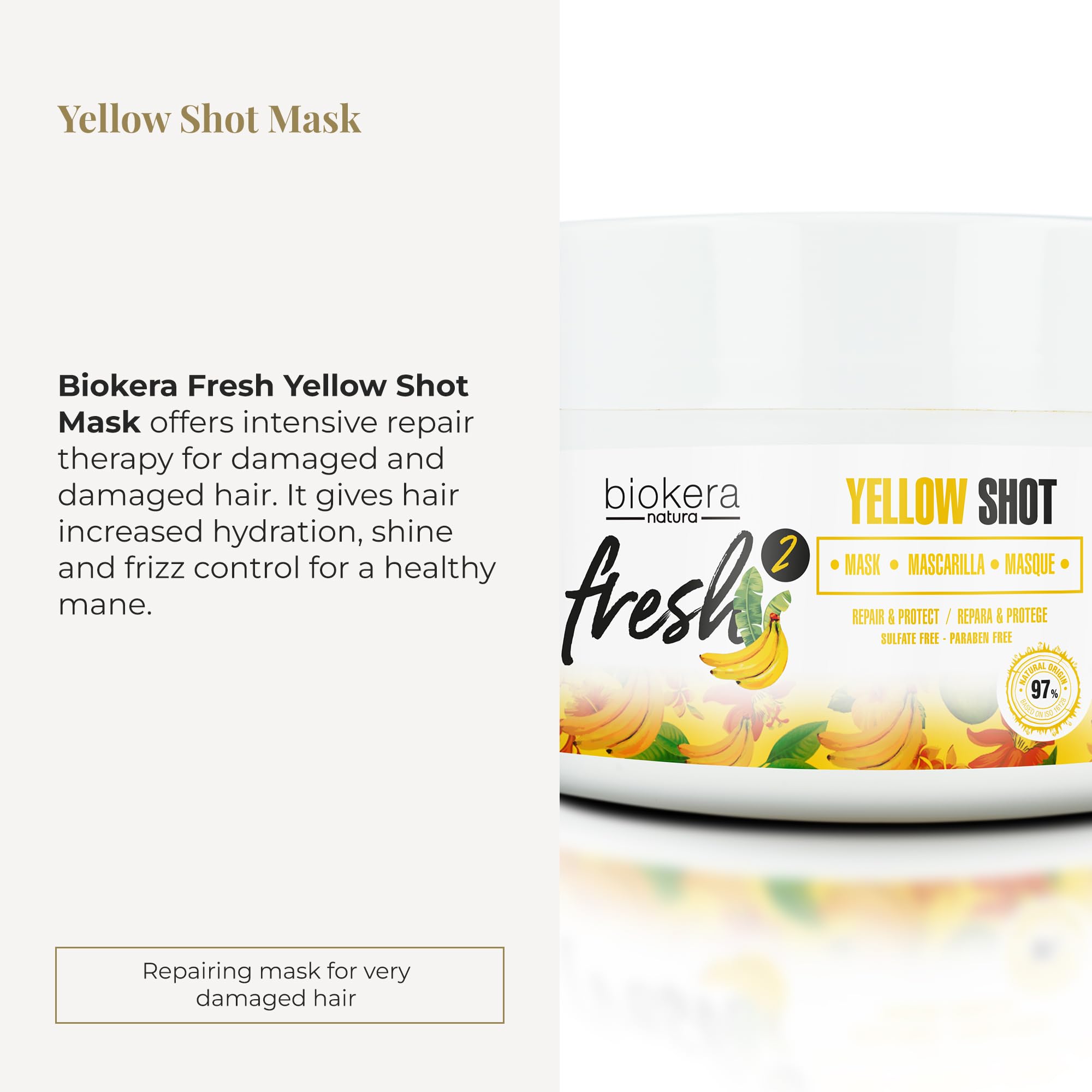 SALERM - Deep Repair Hair Mask - Biokera Fresh Yellow Shot Mask - 250 ml - Hydrates, Repairs, and Protects Hair - Anti-Frizz - Sulfate-Free and Paraben-Free