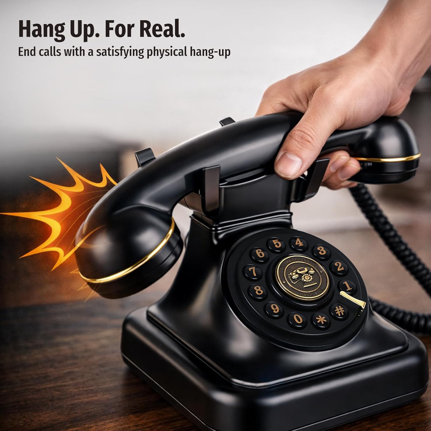 Sangyn Bluetooth retro phone with voice assistant, featuring a vintage design and modern wireless landline compatibility.