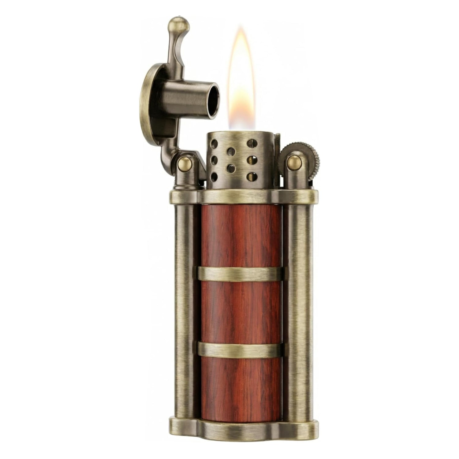 RUIXI Rosewood antique-style bronze petrol kerosene soft flame windproof cylinder lighter with textured finish.