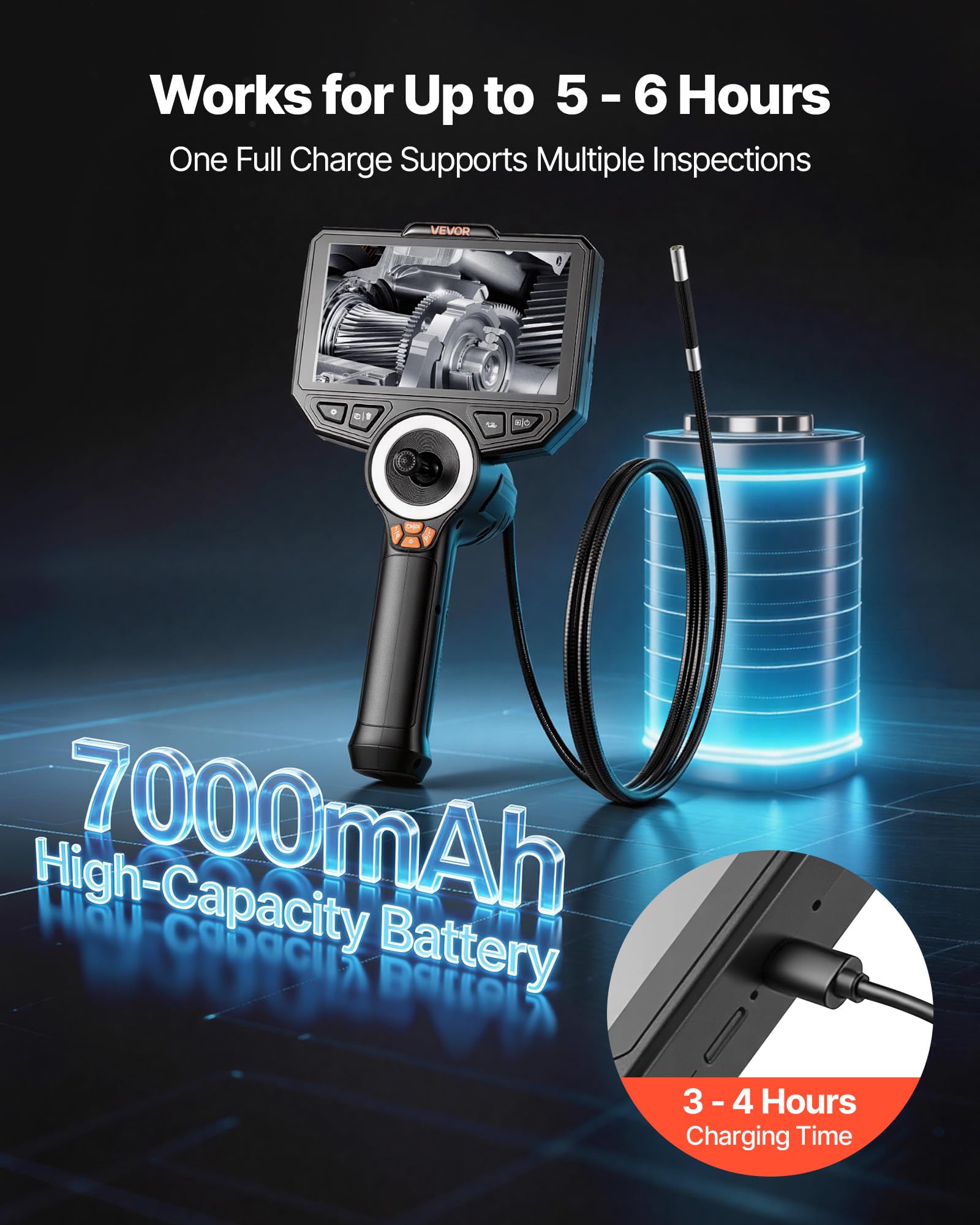 VEVOR 4-Way Articulating Borescope with Light, True 1080P HD Industrial Endoscop - VEVOR Official Product View 7