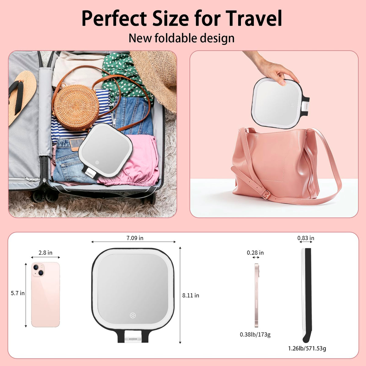 7 Travel Makeup Mirror with Lights 1X 10X Magnifying Vanity - DESCHEN Official Imagery - 6