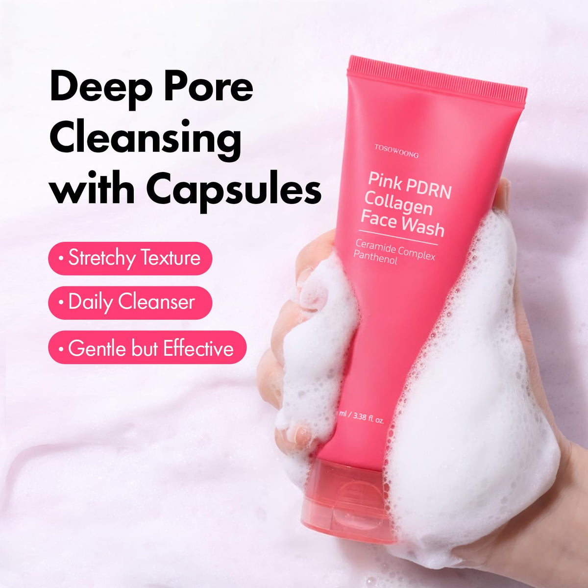 TOSOWOONG Pink PDRN Collagen Face Wash Mochi Whip Pore Care - TOSOWOONG Official Imagery - 5