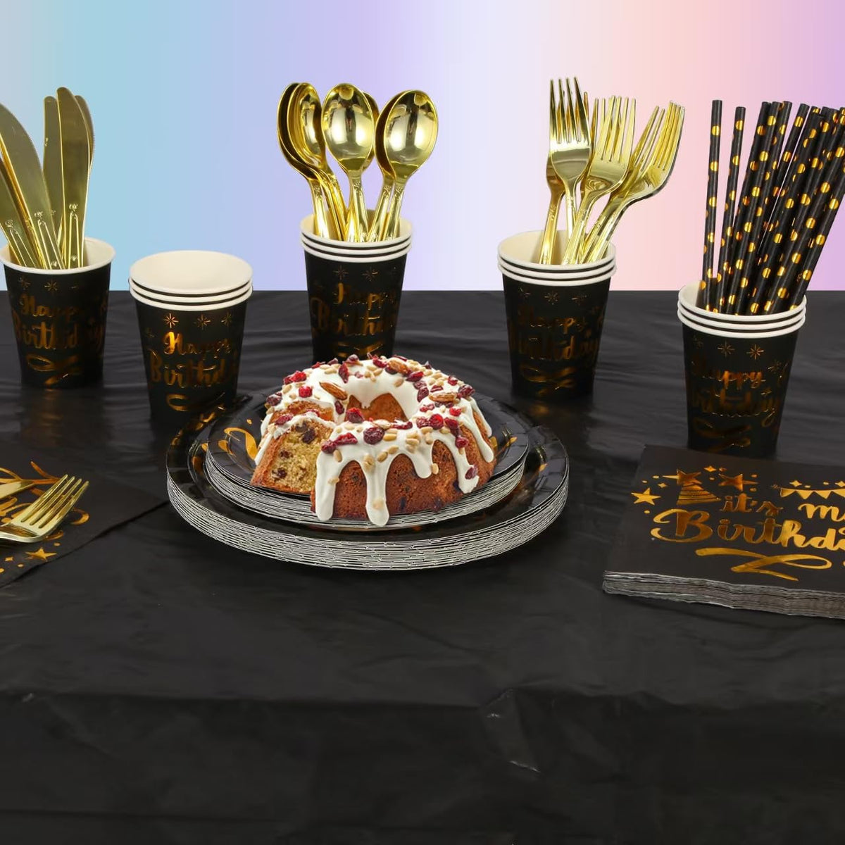 201 Pieces Birthday Plate Set Birthday Decorations Includes - Zyzyphor Official Imagery - 5