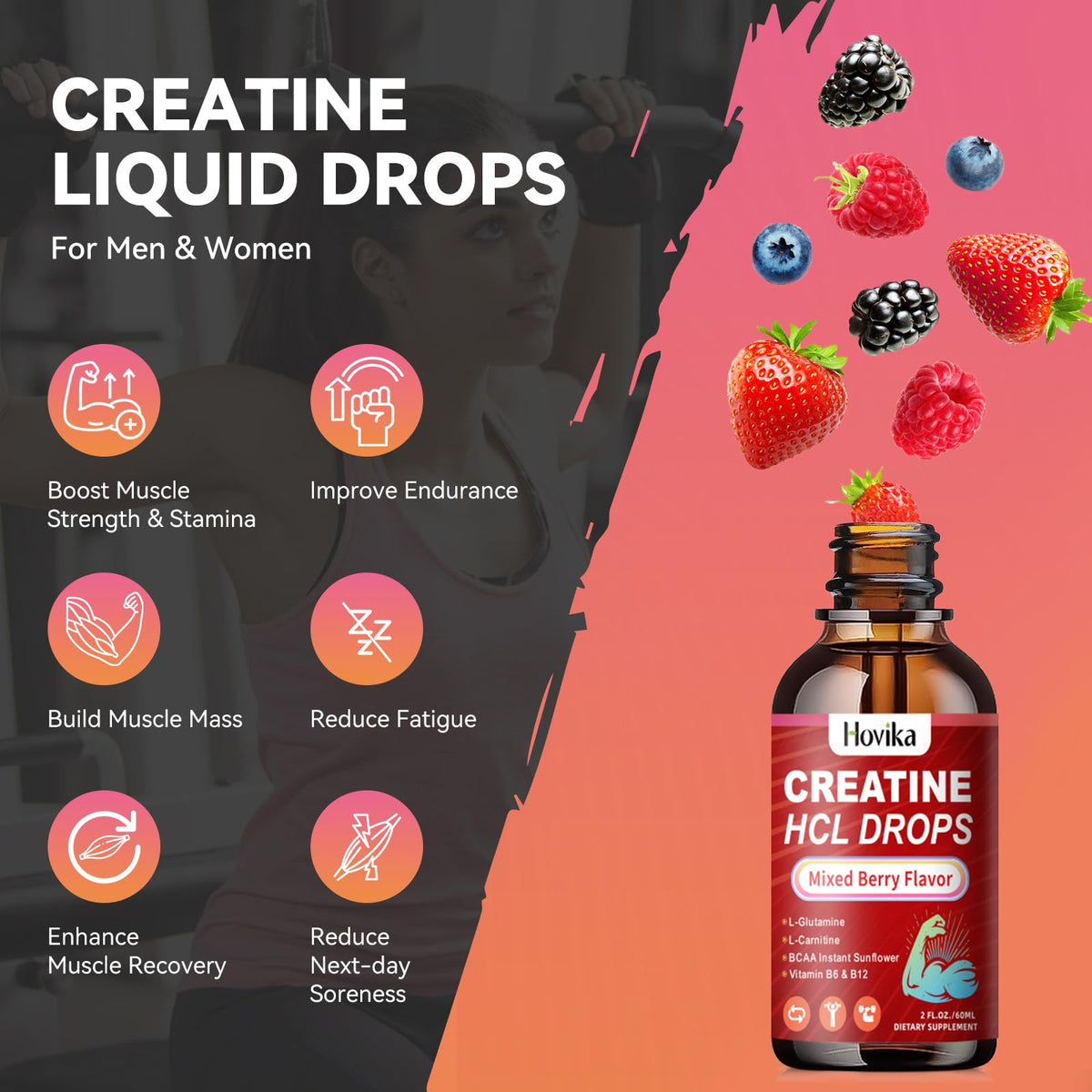 Creatine HCL Liquid Drops for Men Women Creatine - Hovika Official Imagery - 4