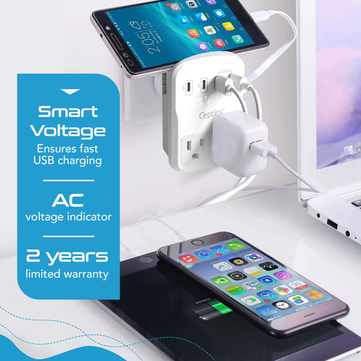 Ceptics World Travel Adapter Kit 2 USB A USB C US Outlets - Ceptics Official Imagery - 8