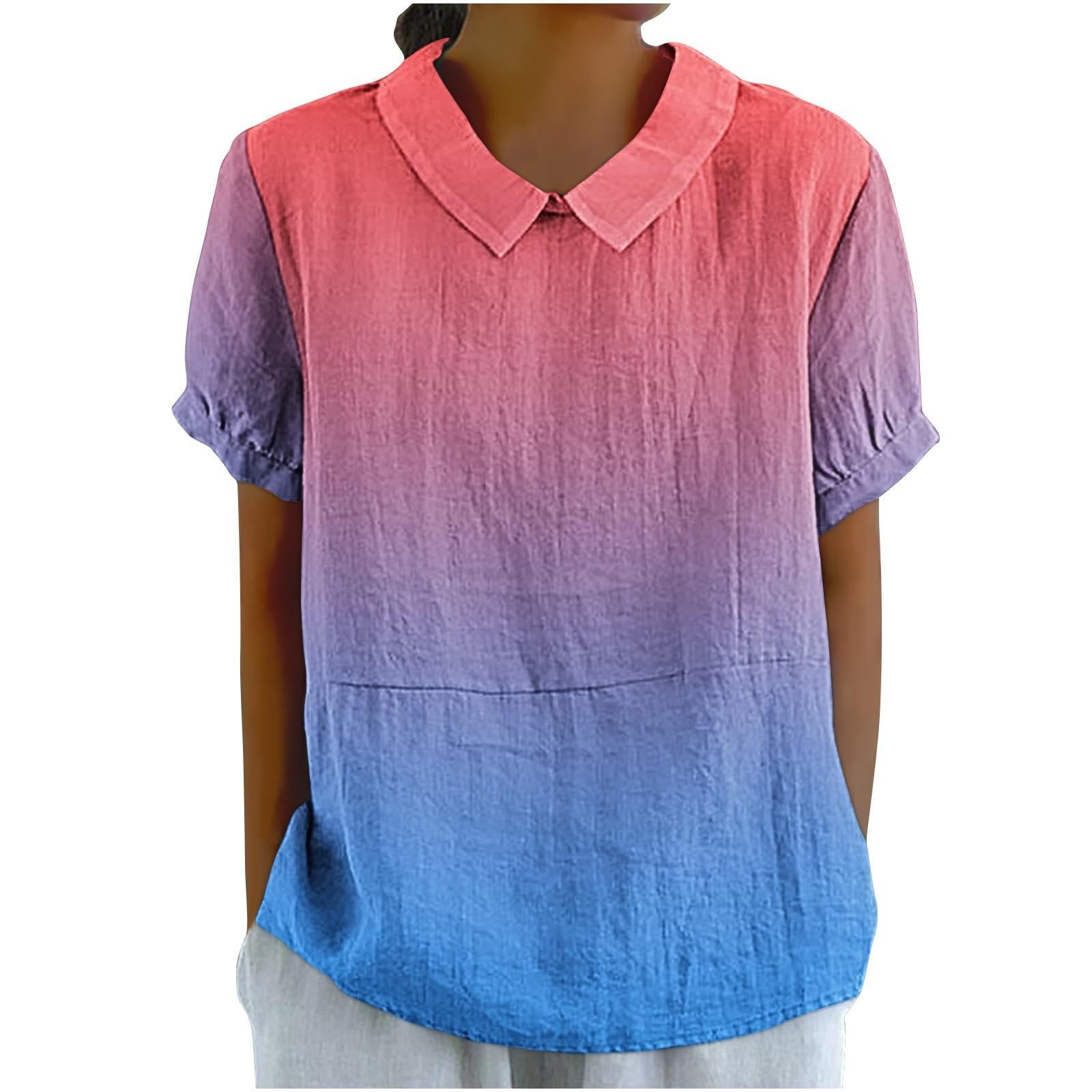 Linen Shirts for Women 2025 Summer Lightweight Short Sleeve Tunic Tshi - View 6
