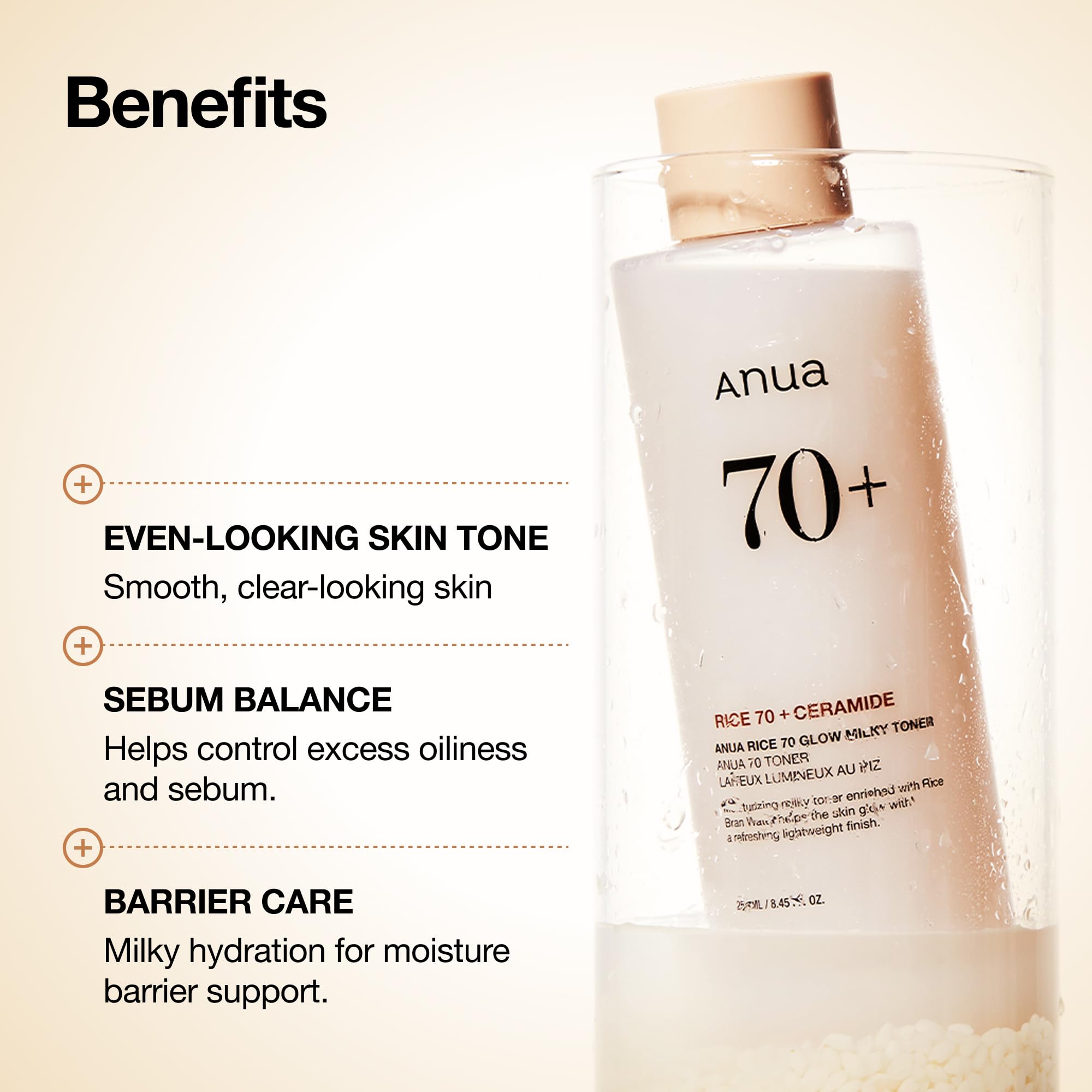 Anua Rice 70 Glow Milky Toner, Non Comedogenic, Korean Skincare, 8.45 fl.oz