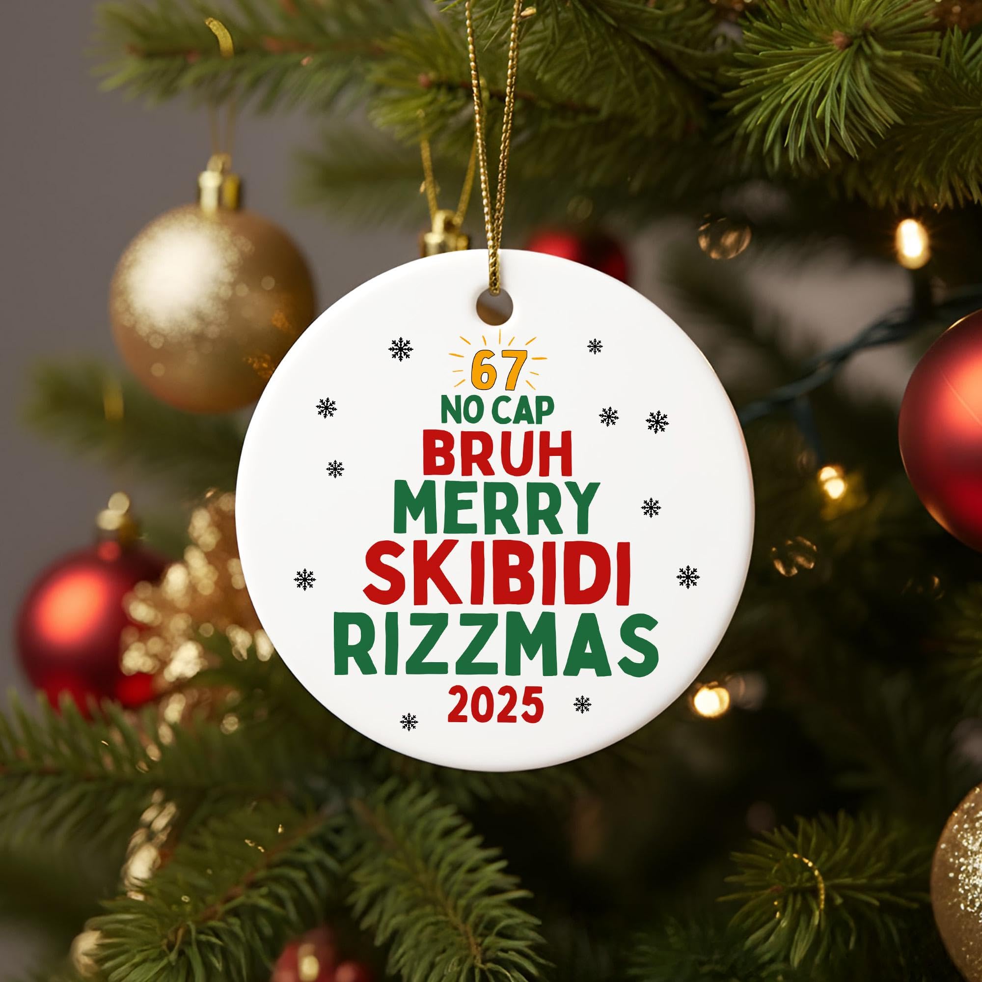 Custom Six Seven 67 2025 Brainrot Meme, Gen Z Teen Slang Christmas Orn - View 3