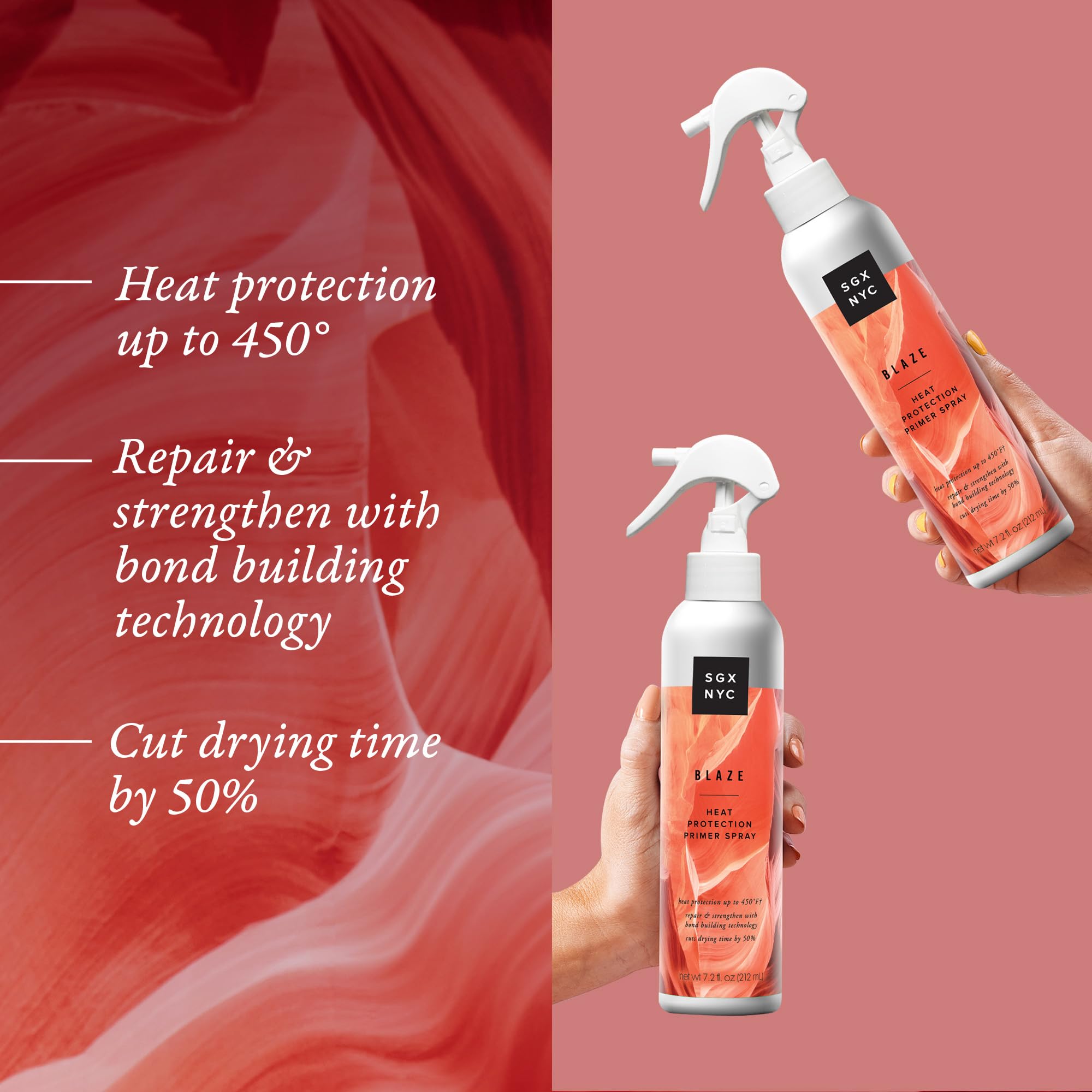 SGX NYC Blaze Heat Protection Primer Spray - Leave-In Heat Protection Spray for Hair - Infused with Ceramides - Revitalizes Damaged Hair - 2 pc