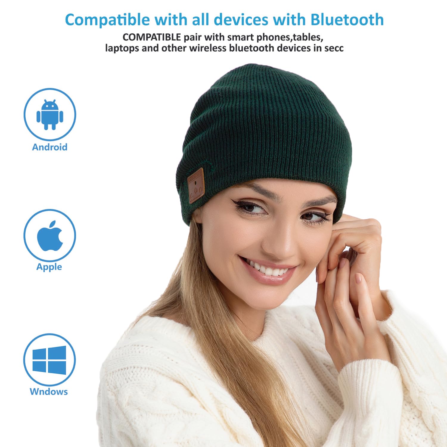 beanie Bluetooth, MUSICBEE Bluetooth V5.2 Wireless Knit Winter Cap, 30 Hour Play - beanie Official Product View 4