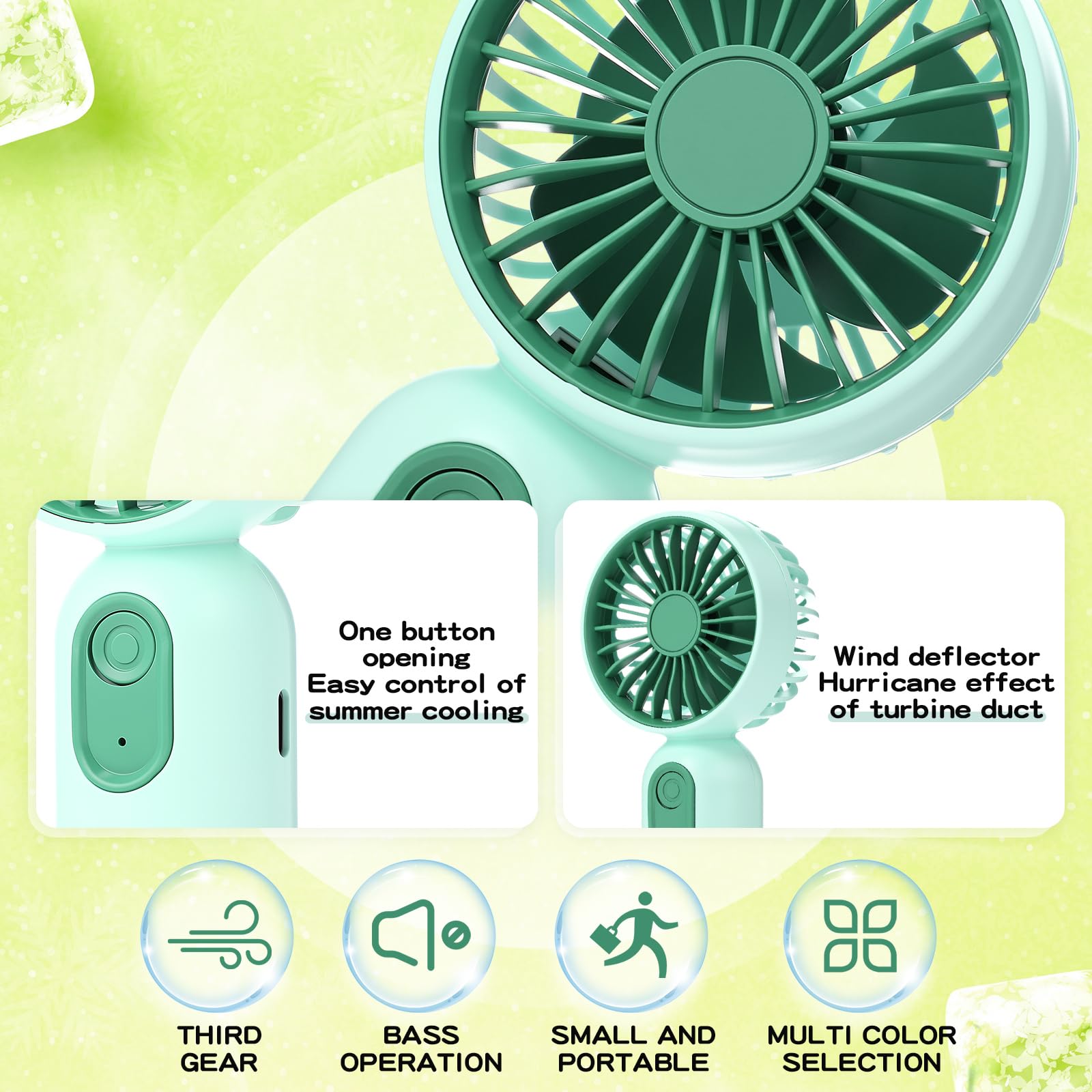 Rossesay 1 Pcs Mini Portable Fan 3 Speed Rechargeable, Green - View 5