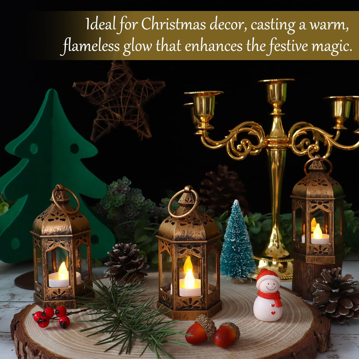 8Pcs Mini Lantern with LED Tealight Vintage Brown Lanterns - LLQ Official Imagery - 5