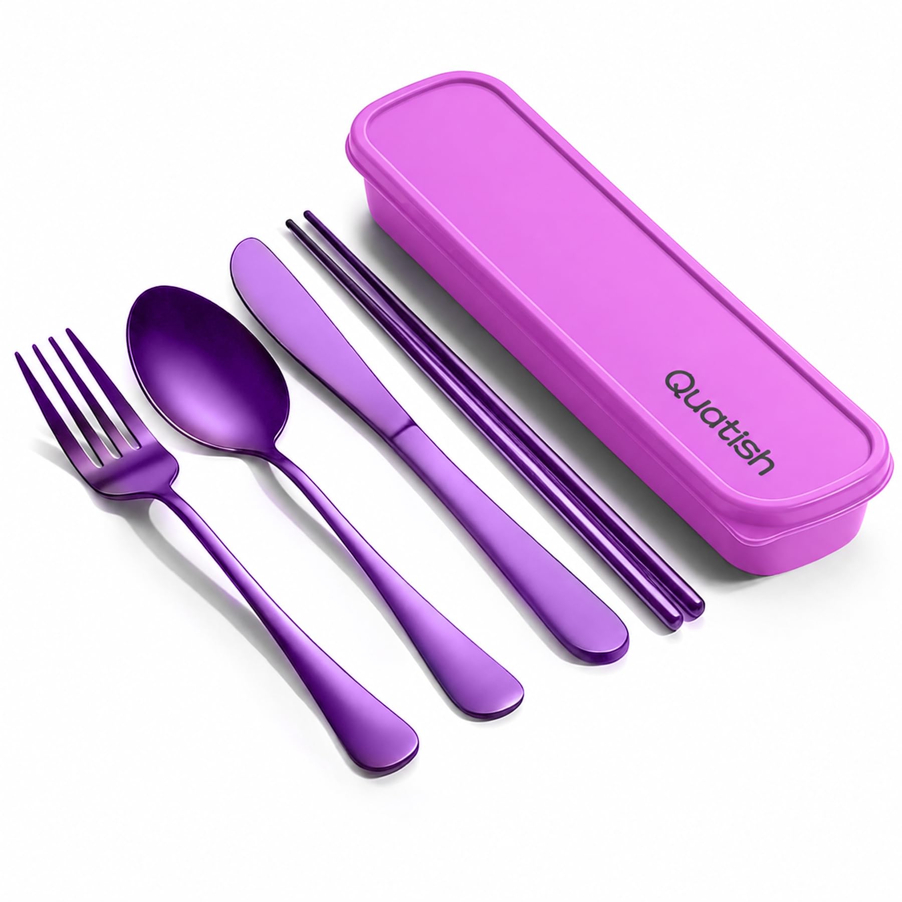 Quatish 5 Piece Travel Utensils with Case, Portable Cutlery Set, by Quatish - Angle View 9