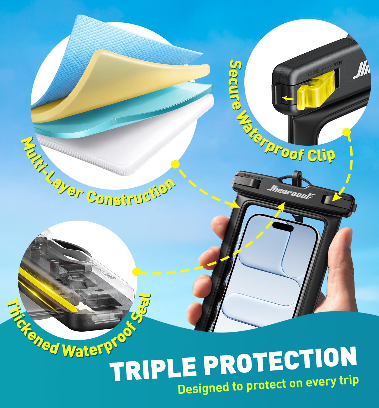 Hiearcool Waterproof Phone Pouch, Waterproof Phone Case, Black&Green 2 - Pack - Hiearcool Official Product View 6
