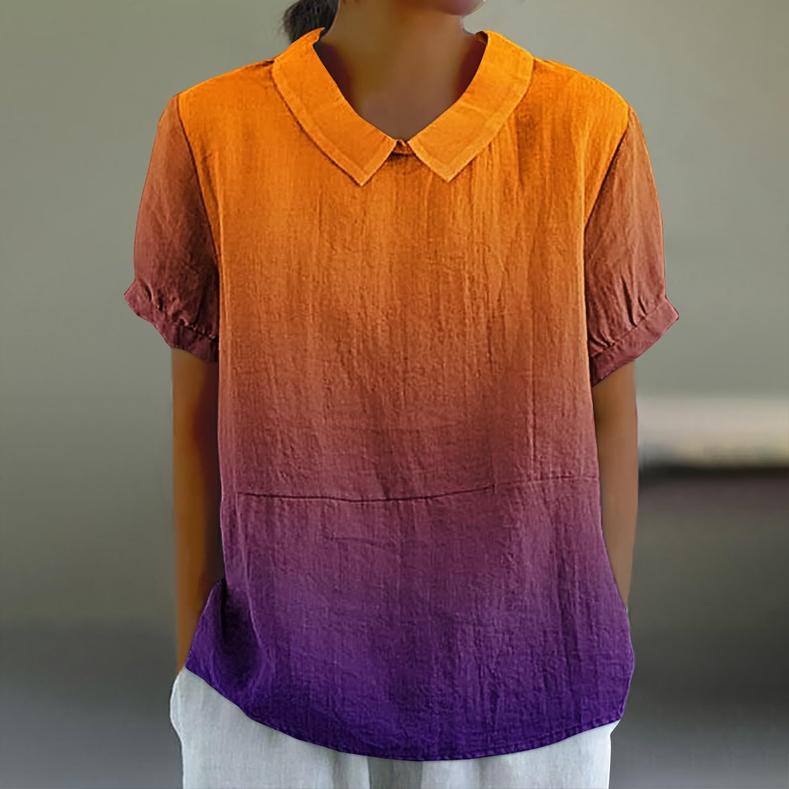 Linen Shirts for Women 2025 Summer Lightweight Short Sleeve Tunic Tshi - View 2