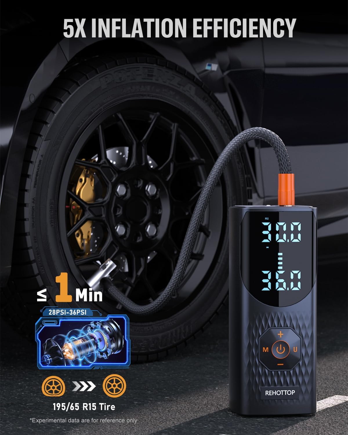 REHOTTOP Tire Inflator Portable Air Compressor, 160 PSI Cordless Air P - View 3