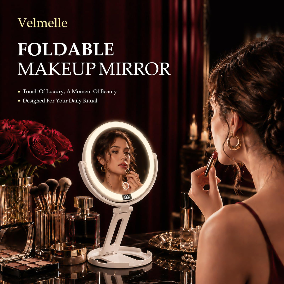 Travel Makeup Mirror with Lights 1X 30X Double Sided - Velmelle Official Imagery - 4