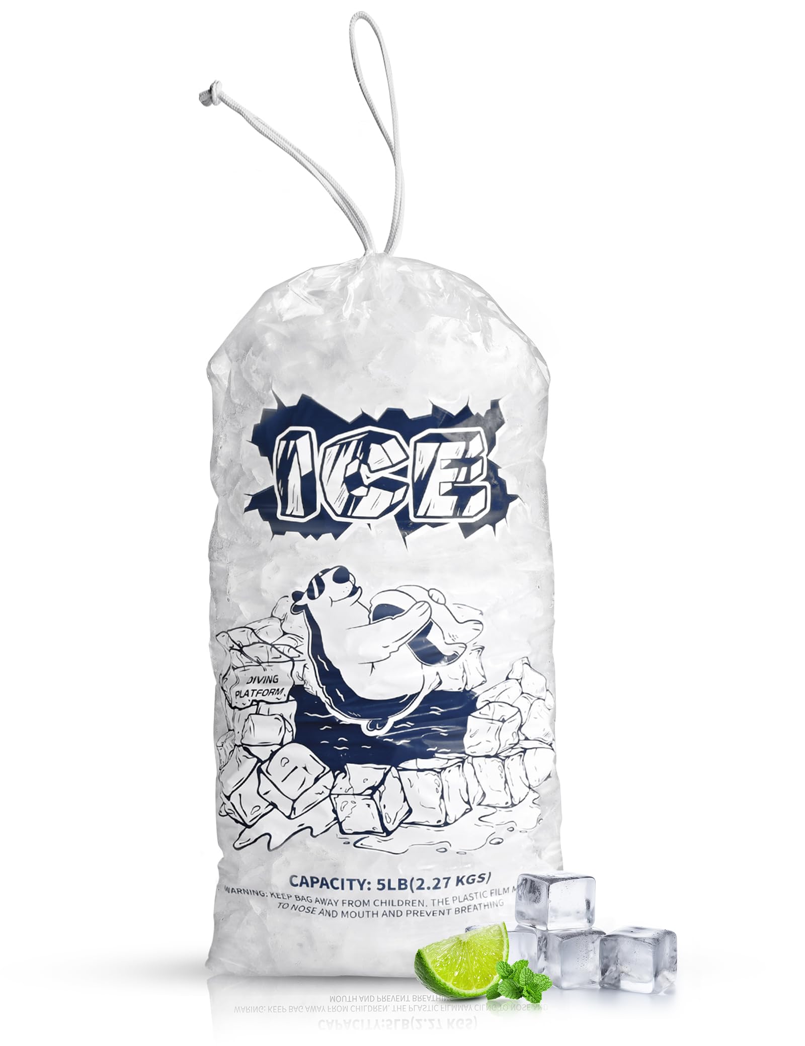 50Pcs 5 lb Drawstring Ice Bags for Ice Storage, Reusable - Product Imagery