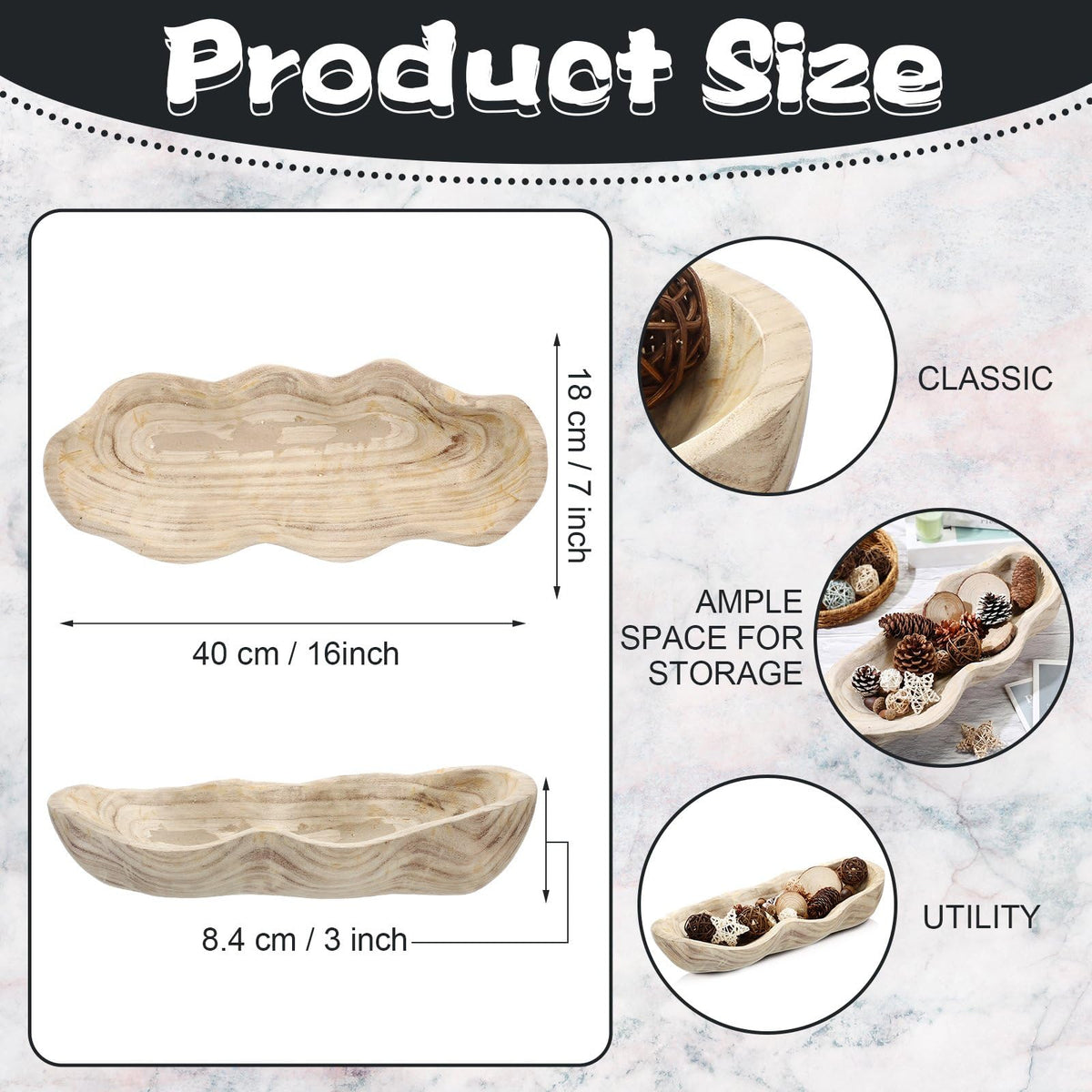Nuogo 16 Inch Wooden Wavy Edge Dough Bowl Supplies Light - Nuogo Official Imagery - 3