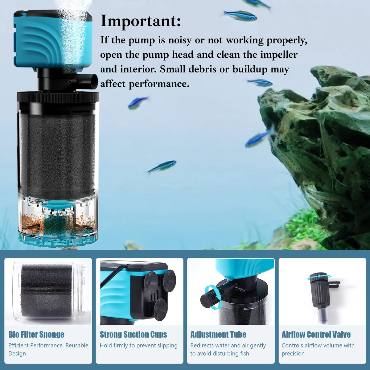 Submersible Aquarium Filter Upgraded 15 50 Gallon Fish Tank - Aulofee Official Imagery - 4