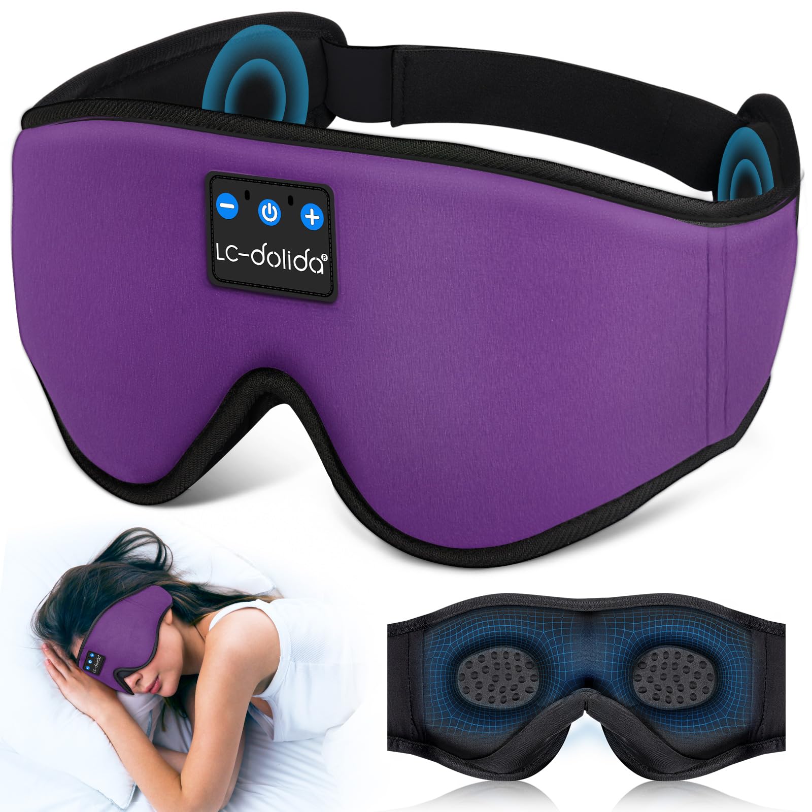 LC-dolida Sleep Headphones, Sleep Mask Bluetooth Wireless Music E by LC-dolida - Angle View 1