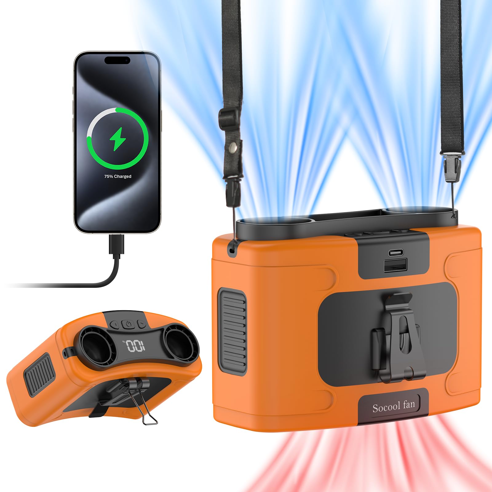 Socool fan Socool 10000mAh Portable Waist Fan Clip on Wearable Be by Socool fan - Angle View 10