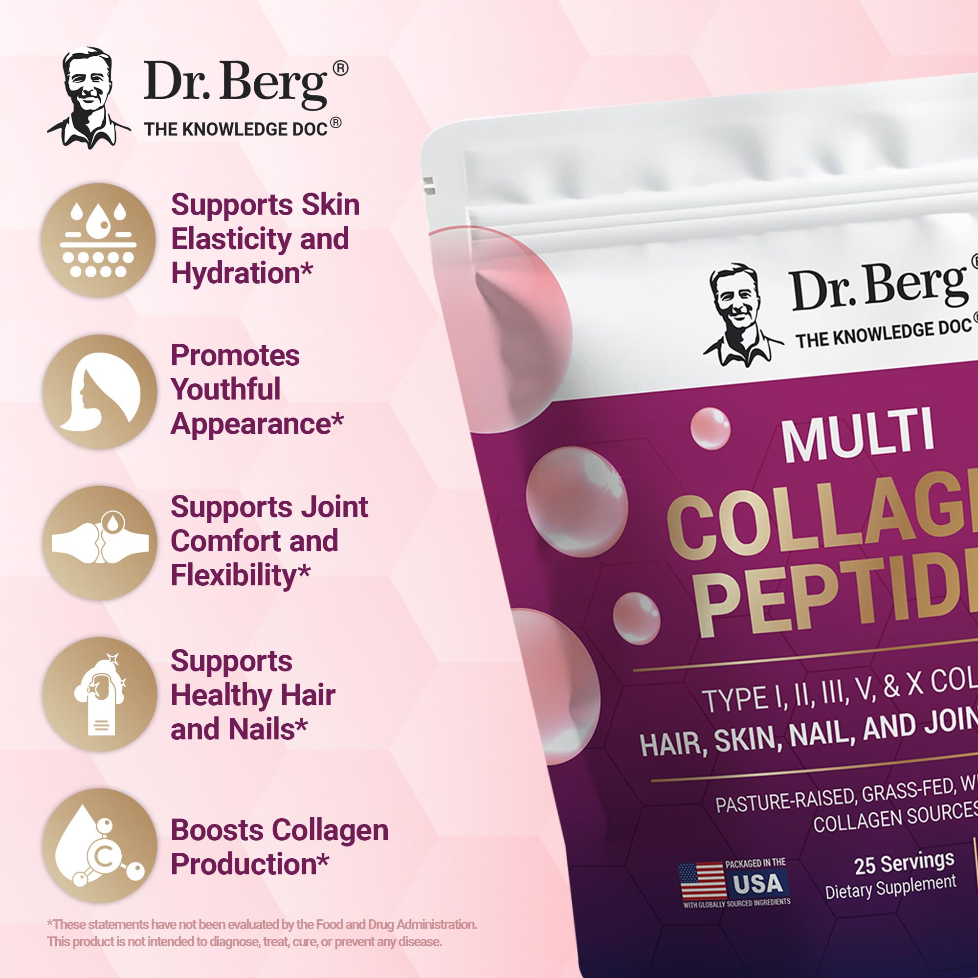 Dr Berg Multi Collagen Peptides Powder Types I II III V X - Dr. Berg Nutritionals Official Imagery - 4