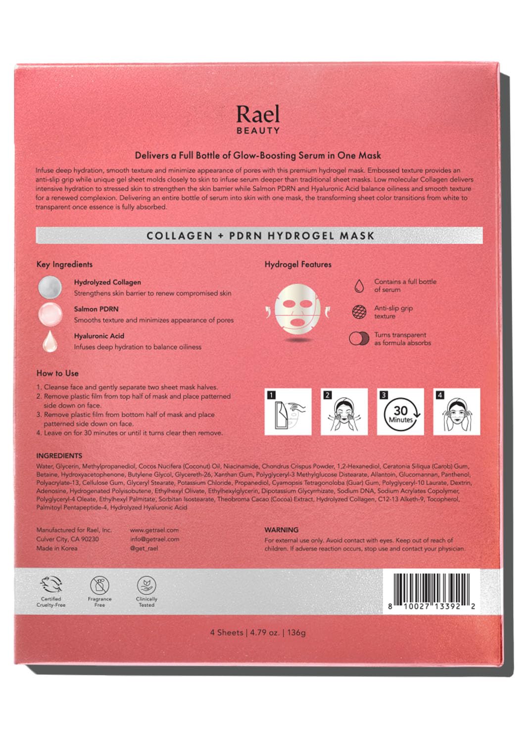 Rael Facial Masks Hydrating &amp; Soothing Skincare Daily Beauty - Rael