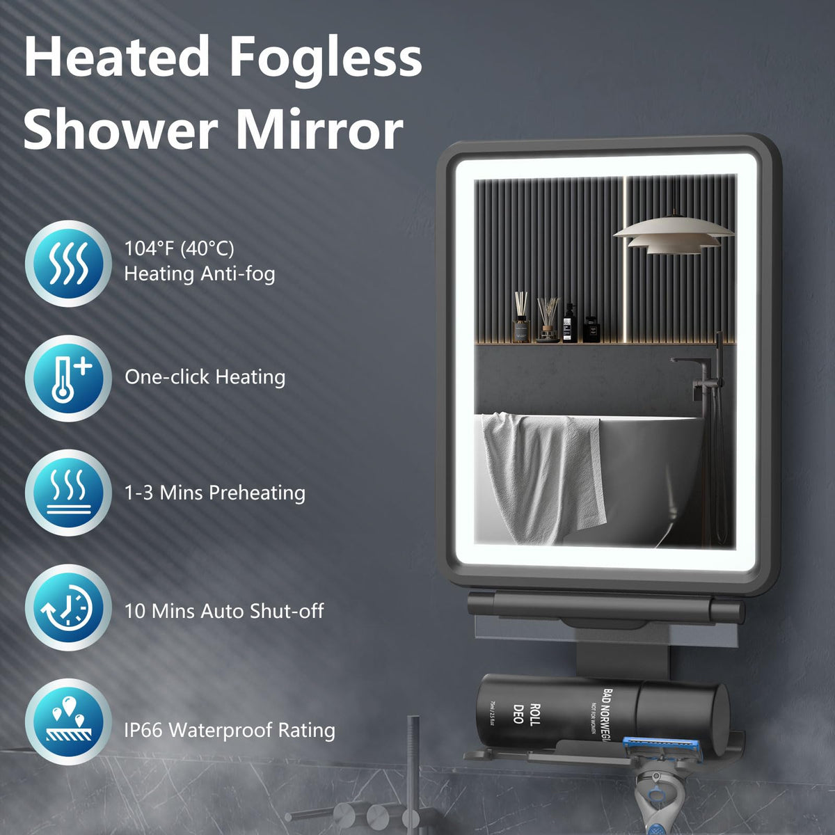 Heated Shower Mirror Fogless for Shaving Anti Fog Mirror for - Shinowa Official Imagery - 4