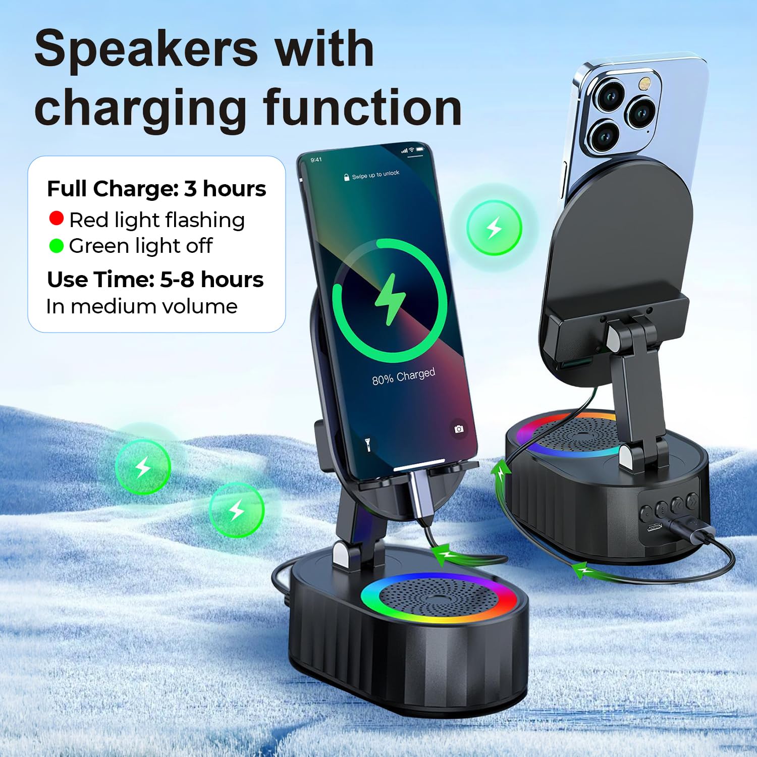 AKLLCCR Wireless Induction Bluetooth Speaker 5in1 Phone Holder Sp by AKLLCCR - Angle View 4