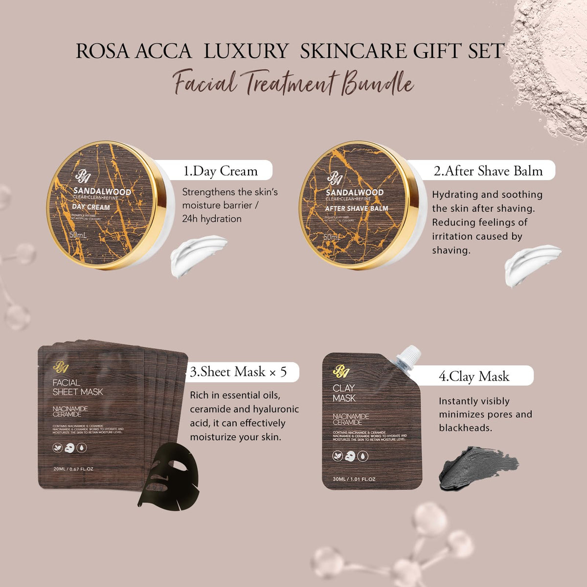 Sandalwood Beard Grooming Set For Men 21 Pcs Facial Skin - RA ROSA ACCA Official Imagery - 5