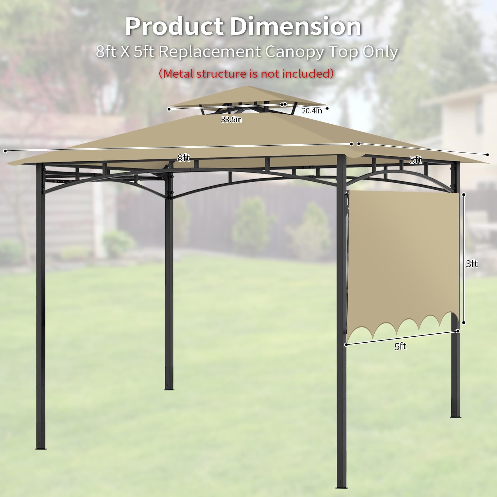 Iheqard 5' x 11' grill gazebo replacement canopy top, outdoor BBQ gazebo cover, weather-resistant outdoor canopy.