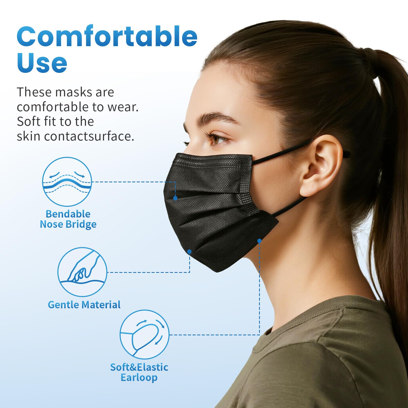 Borje Disposable Face Mask, 100 PCS Black Masks, 3 Ply Protection - Borje Official Product View 4