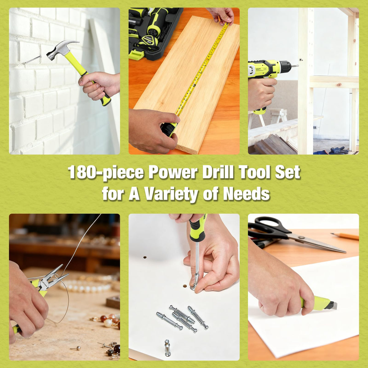 Power Drill Set 180Pcs Home Hand Tool Kit with 8V Drill - KITLUCK Official Imagery - 8
