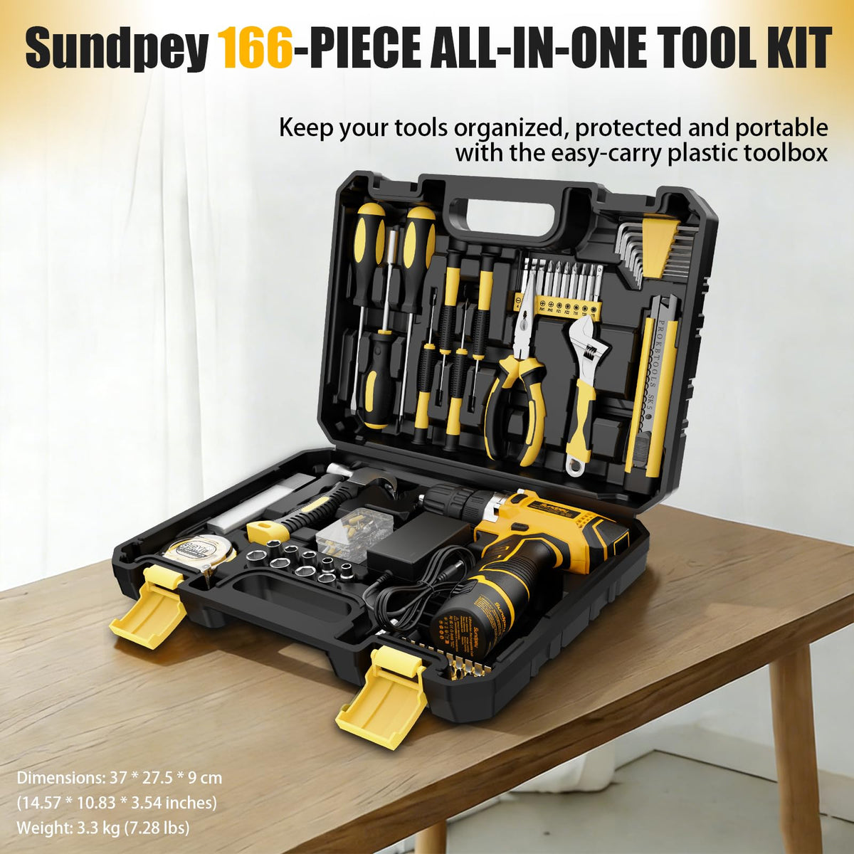 Sundpey 166 PC Small Basic Home Tool Kit Set with 12V - Sundpey Official Imagery - 8