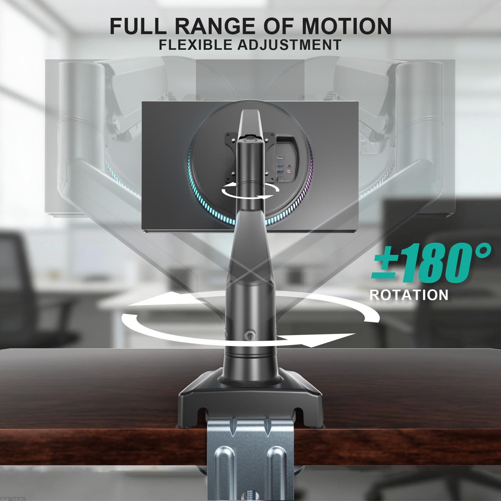 WALI single monitor mount for 13-34 inch screens, adjustable arm, VESA compatible, black desk mount for computer monitors.