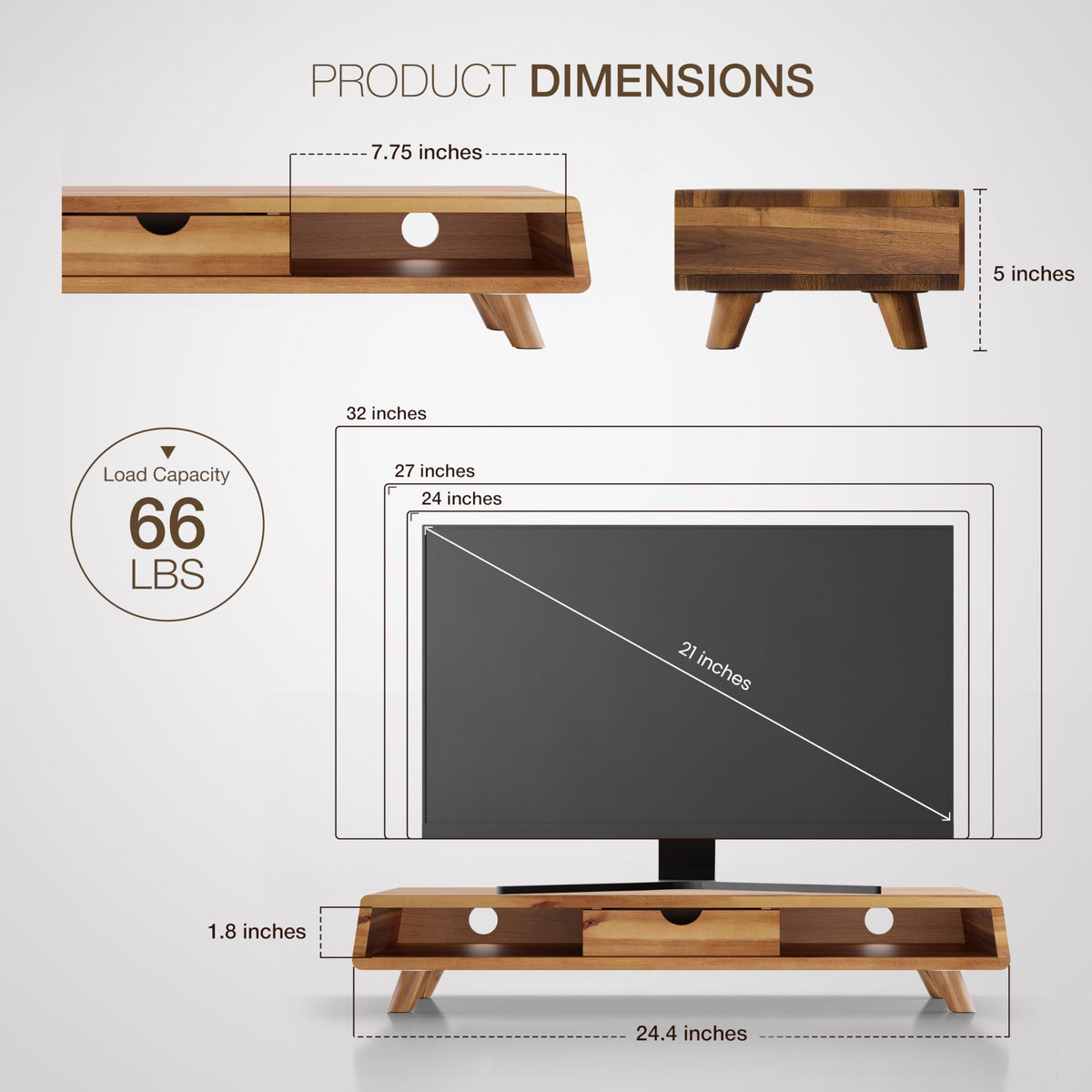 Acacia Monitor Stand with Drawer Multi Purpose Storage - Tinamo Official Imagery - 3