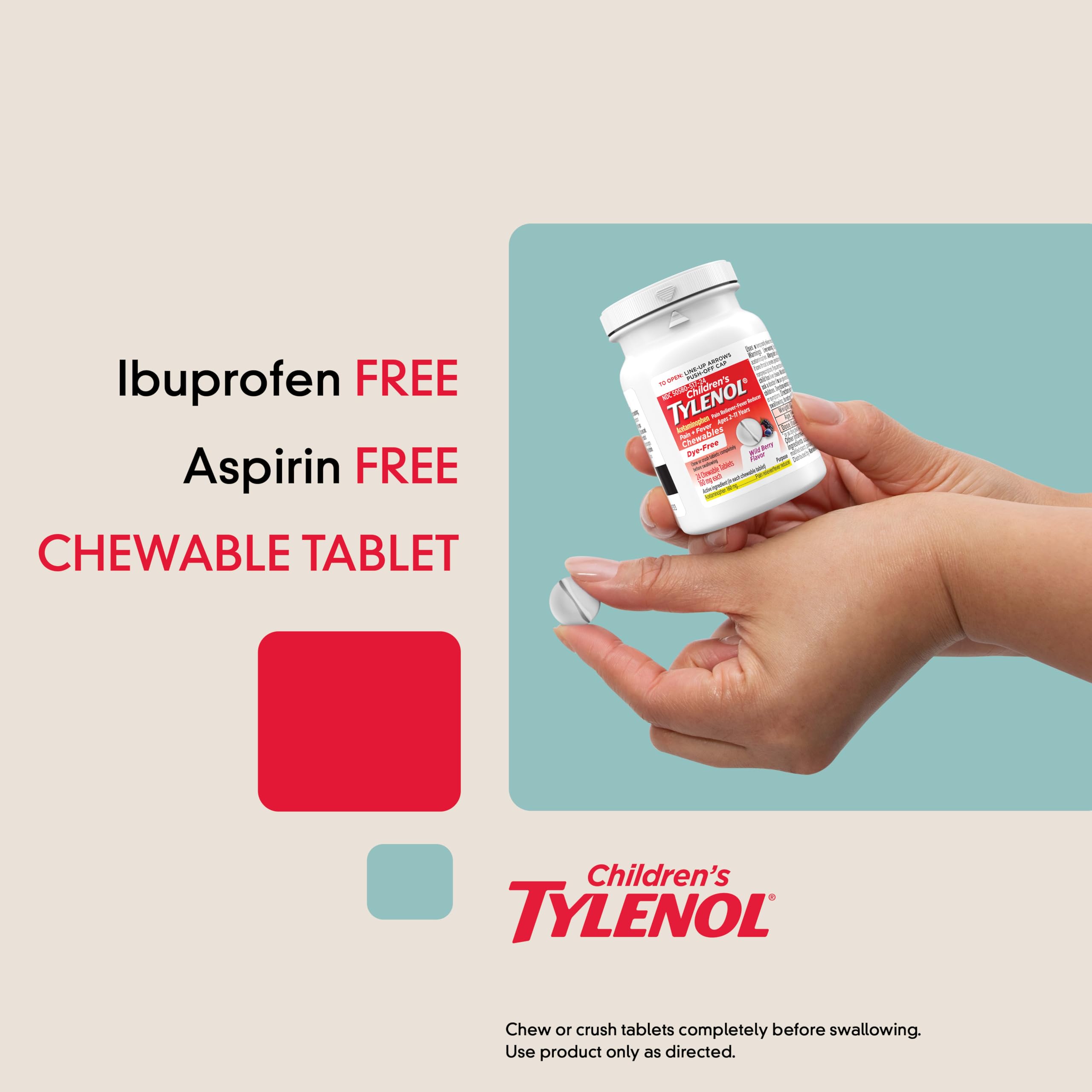 Children's Tylenol Dye-Free Chewables Wild Berry 24ct