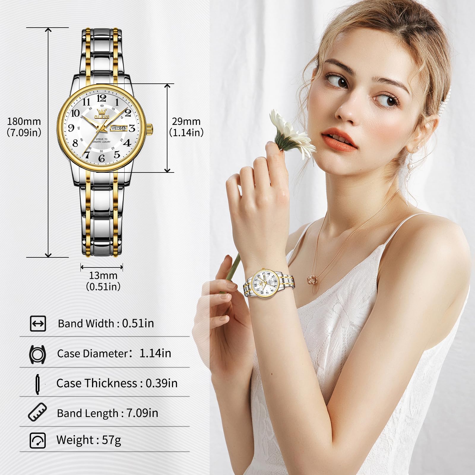 OLEVS Watches for Women Dress 30M Waterproof Long Band for Medium Wris - View 3