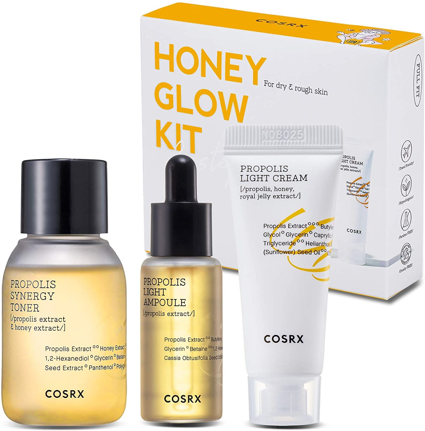 COSRX Honey Glow Kit, Propolis Toner, Serum &amp; Cream, Travel - COSRX