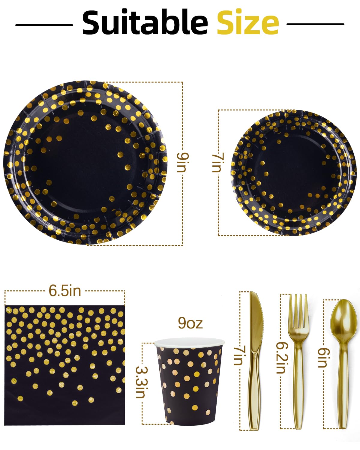364pcs Black and Gold Party Supplies 52 Sets Disposable - Lzerking Official Imagery - 4