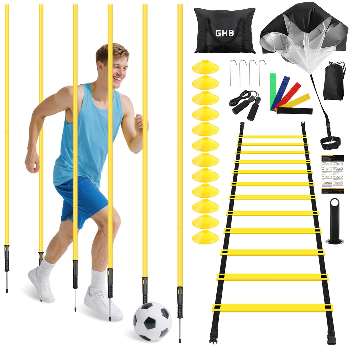 GHB Soccer Agility Training Equipment 6 Agility Poles - GHB Official Imagery - 2