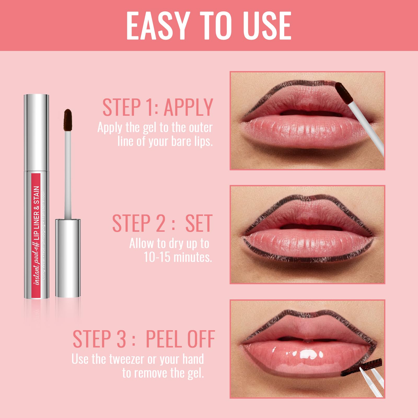 Vevivia Lighting Lip Liner - Lip Liner Stain, Peel Off Lip Stain, Long - View 7