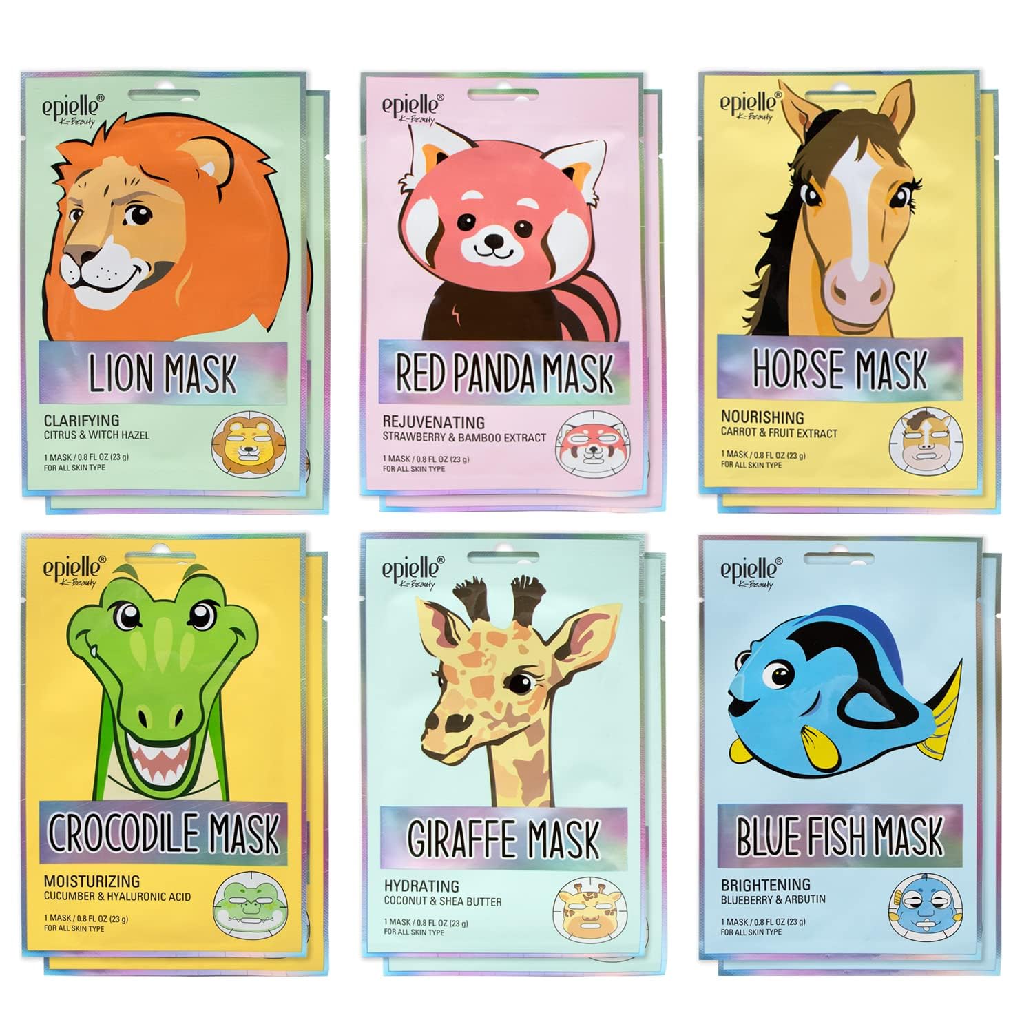 Epielle Character Face Mask Mystical Safari 6 Pack, Fun &amp; - Epielle