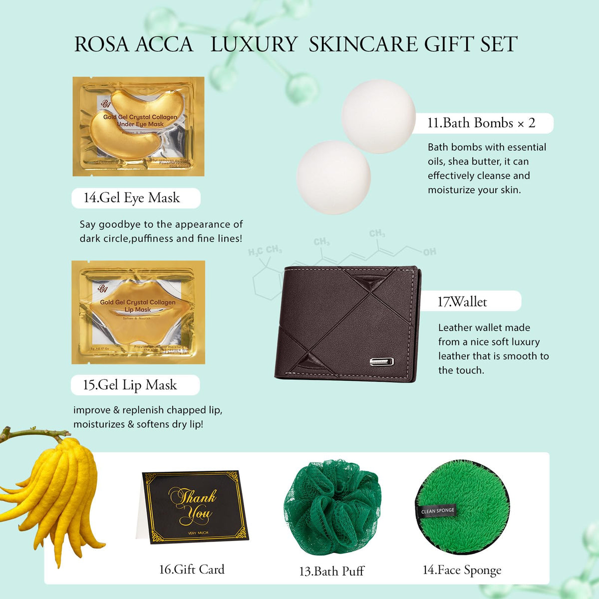 Men Bergamot Facial Skin Care Set Fathers Day Gift 21 Pcs - RA ROSA ACCA Official Imagery - 6