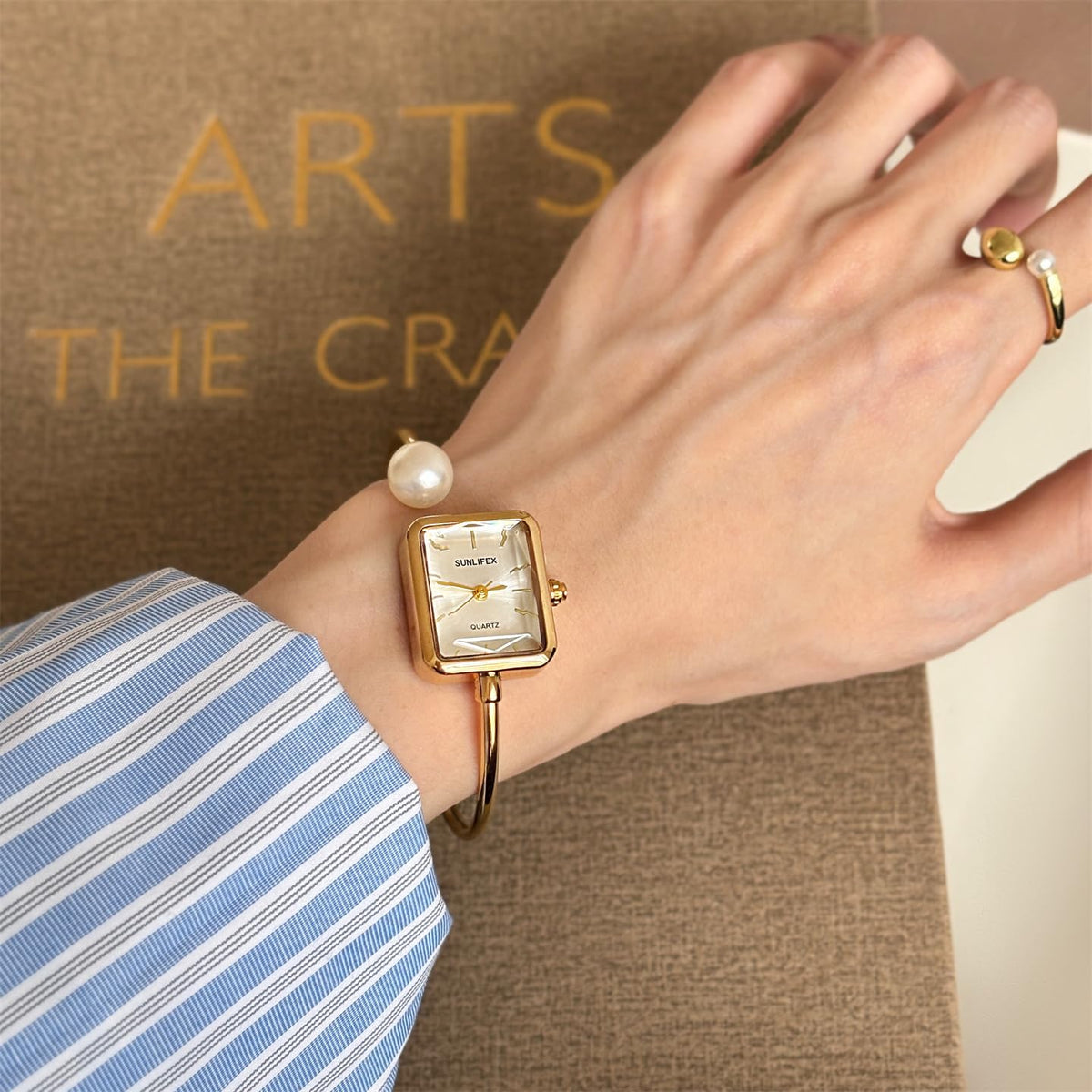 Gosasa Pearl Bangle Watch for Women Gold Bracelet Watch with - Gosasa Official Imagery - 3