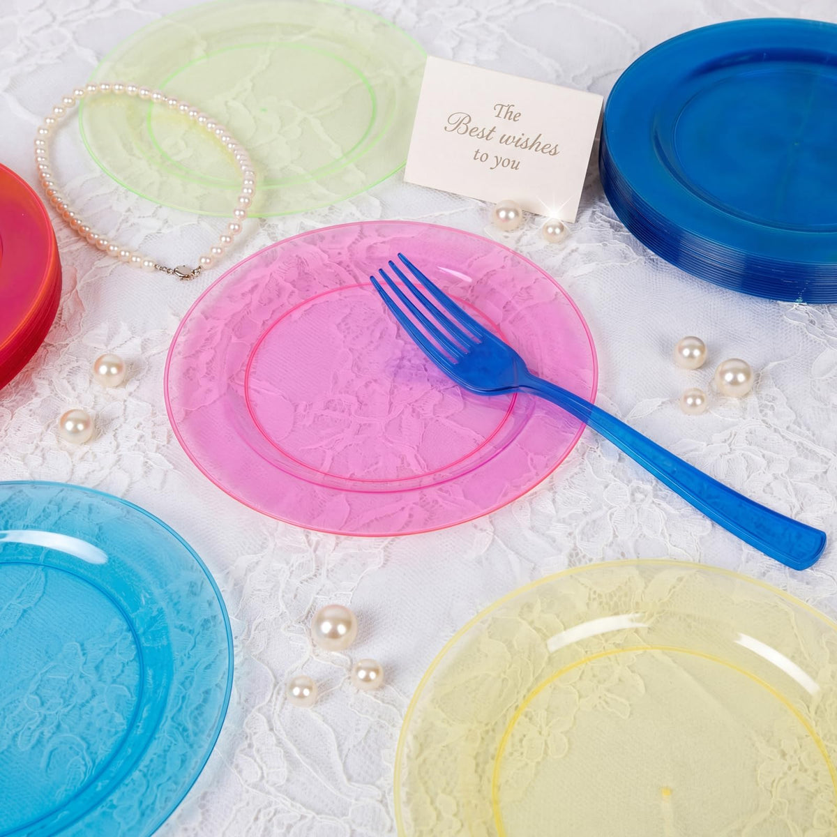 supernal 200Pcs Neon Rainbow 6 Plastic Party Dessert Plates - supernal Official Imagery - 7