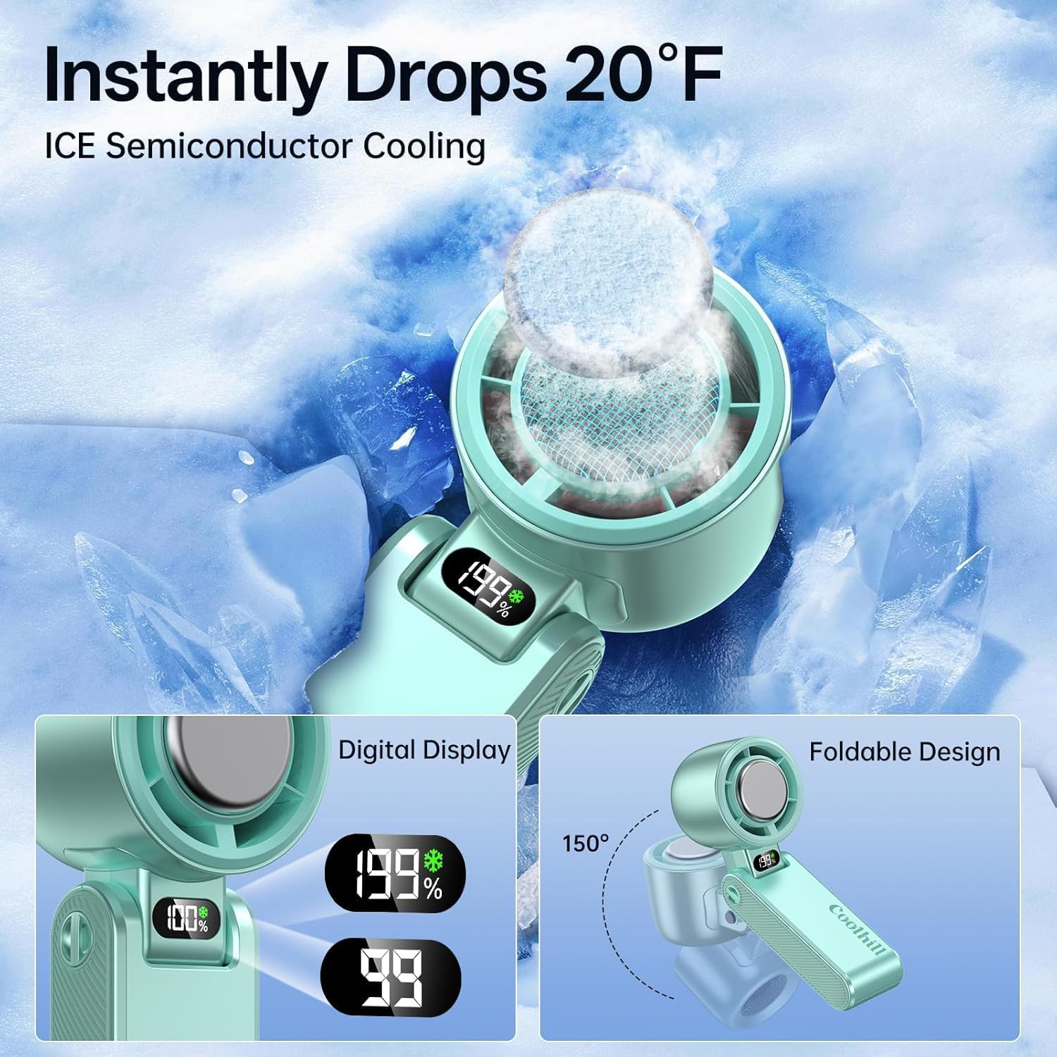 Coolhill Pro Handheld Portable Fan with Turbo Cooling 199-Speed 5 by Coolhill - Angle View 2